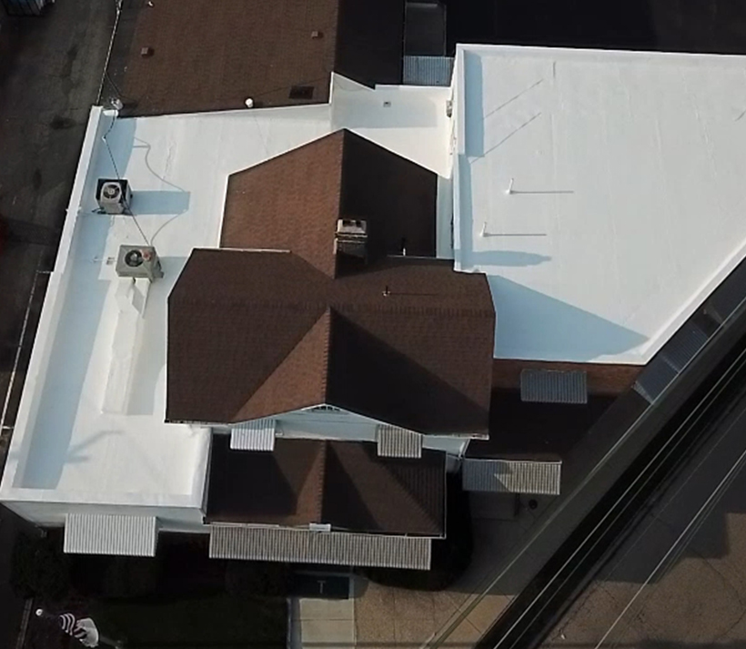 Arial shot of commercial size roof